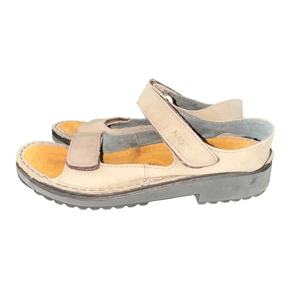 Naot Enid Sandals Women's Size 5 Beige Leather Adjustable Straps Comfort Shoes